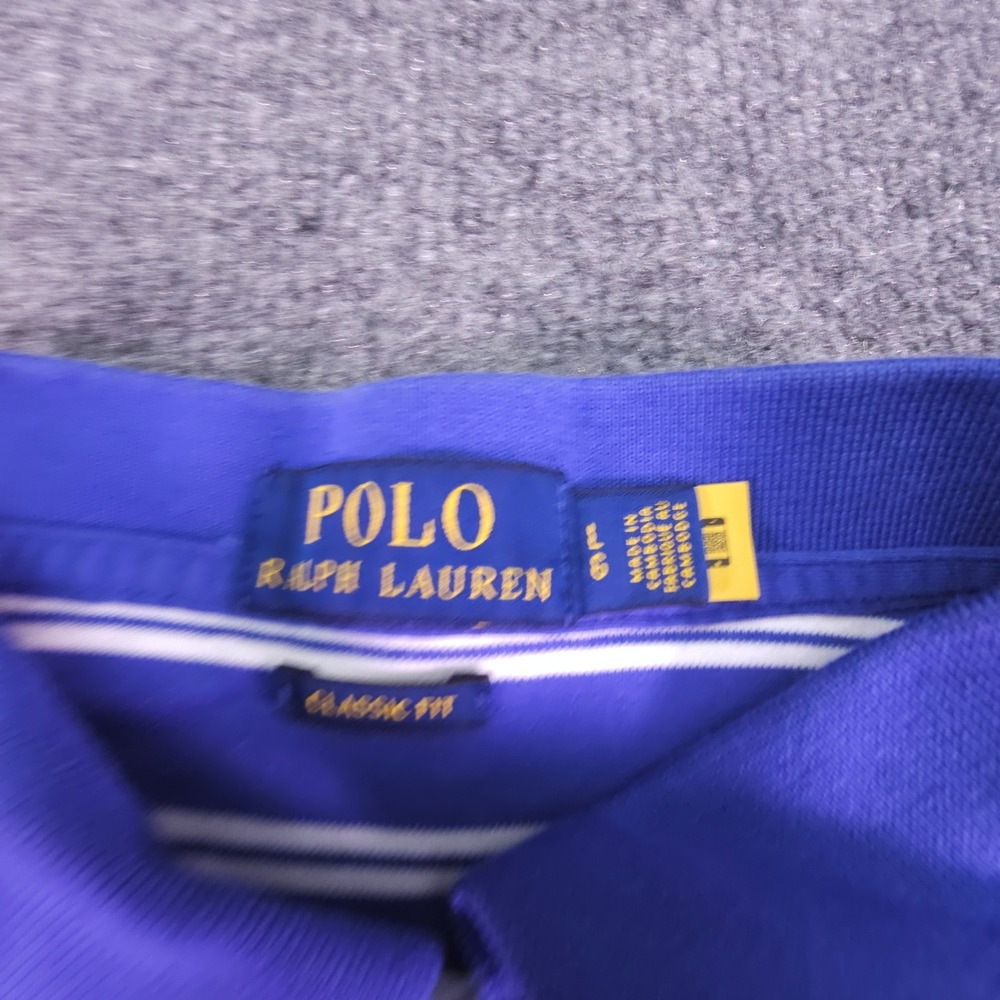 Polo Ralph Lauren Mens Classic Fit Polo Shirt Blue White Striped Pony Size L - Picture 3 of 8